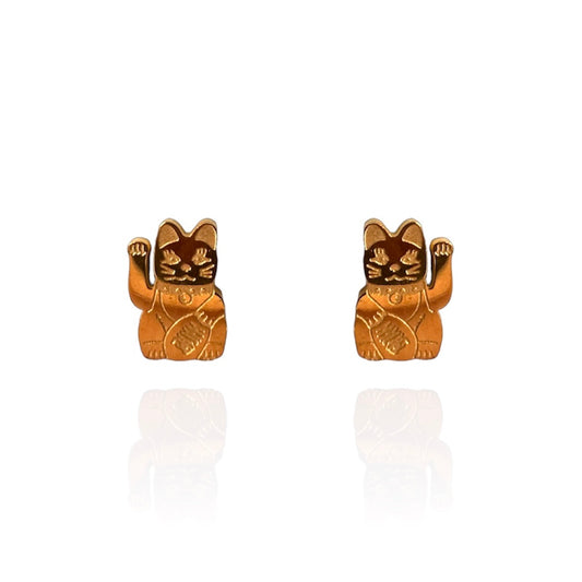 Lucky Cat Earring Studs Gold