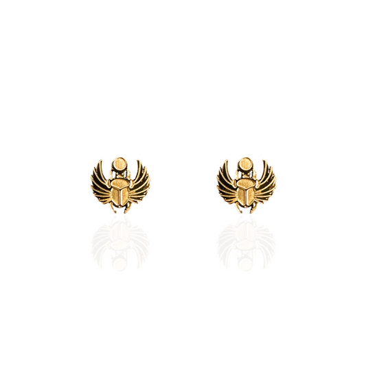 Khepri Scarab Beetle Stud Earrings Gold