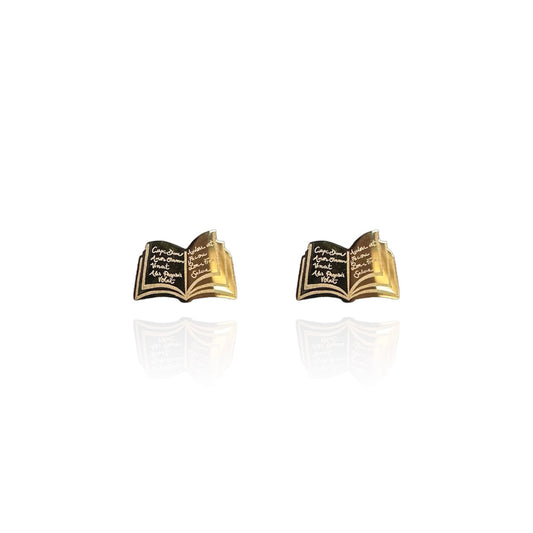 Open Book Earring Studs Gold