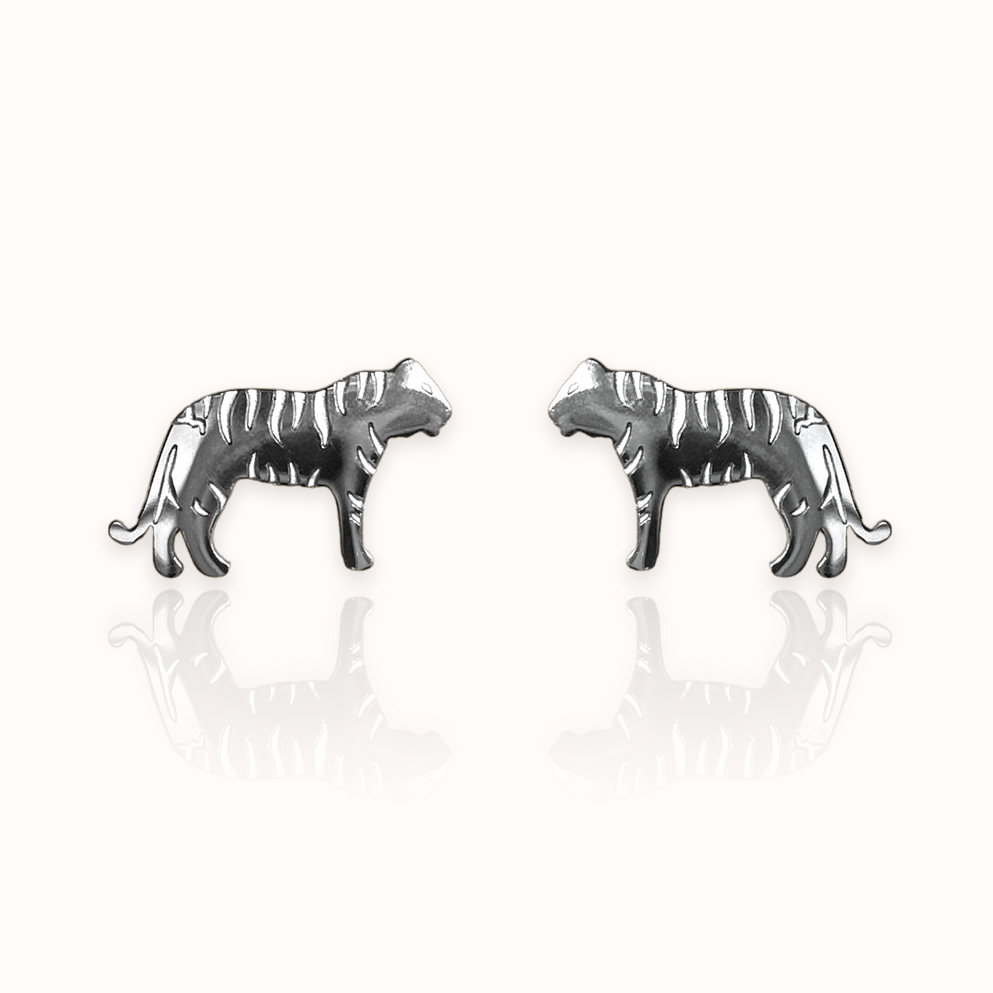 Tiger Earring Studs Silver